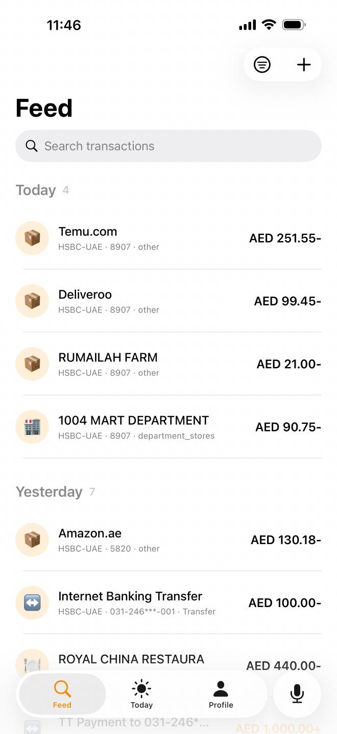 Transaction feed
